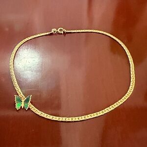 Vintage AVON Green and Blue Enamel Butterfly - Gold Toned Choker Necklace